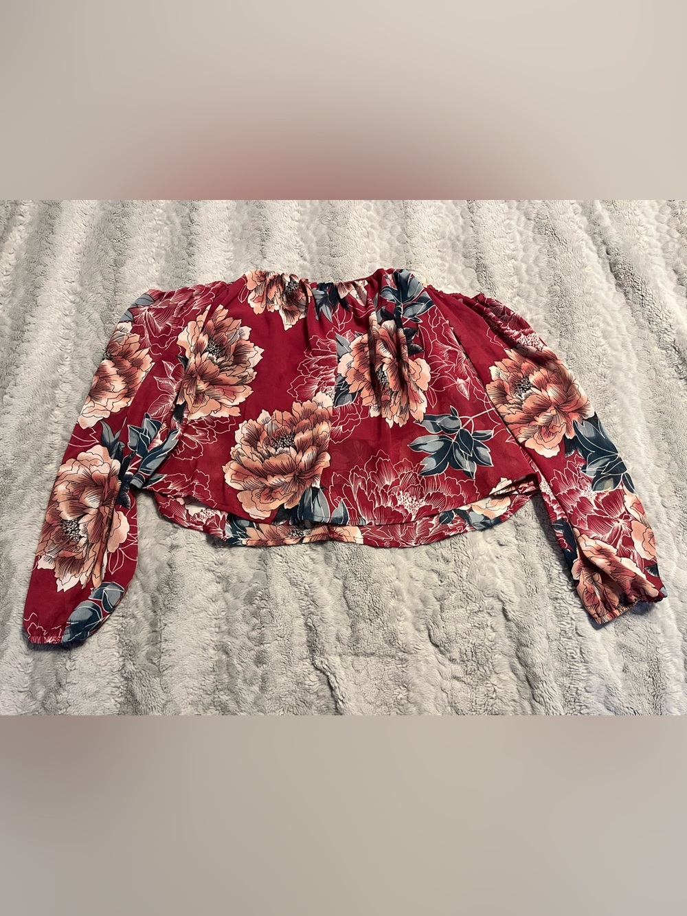 Women’s Floral Off-Shoulder Long Sleeve Top - Red